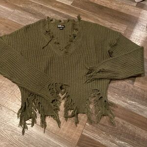 Distressed Olive Green Sweater L